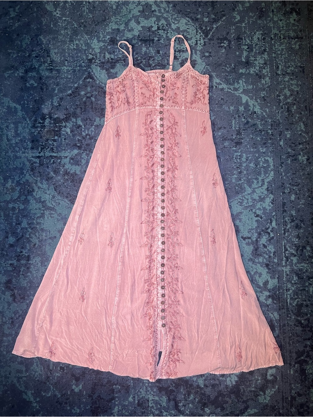 Vintage Pink Lace-Trim Slip Dress with Front Button Detail